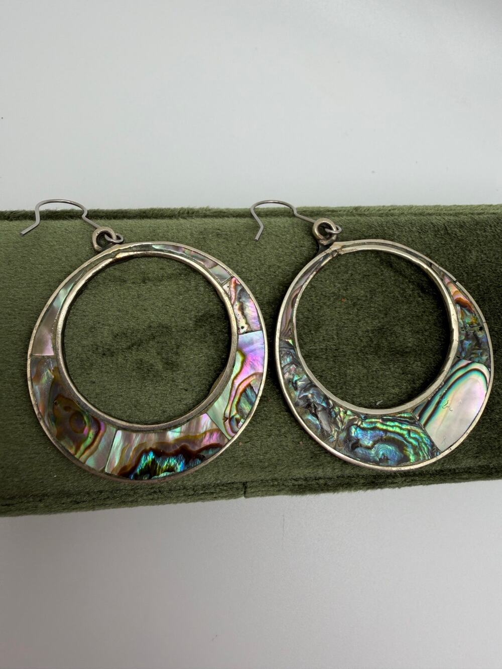 Vintage Abalone Hoop Earrings, Handcrafted Shell Inlay, Ocean Inspired Jewellery